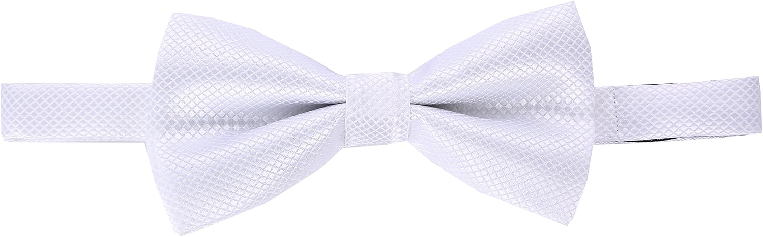 Marino Mens Elastic Fashion Suspenders 1.25" Wide with Genuine Leather Double Button Loops, and Polyester Bow Tie Set - White -Large