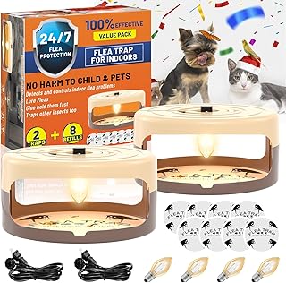 2 Pack Flea Traps for Inside Your Home, Indoor Flea Light, Bed Bug Killer with 8 Sticky Pads & 4 Light Bulb, Odorless Natu...