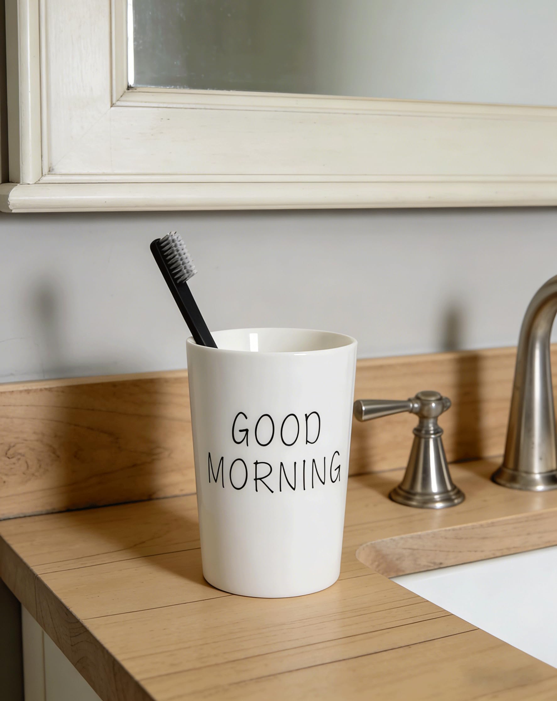 Kelake Vaso de cerámica blanca para baño, pasta de dientes, soporte para cepillo de dientes, agua, leche, bebidas, vaso de 350 ml, para baño, buenos días, parejas, taza para Navidad, cumpleaños