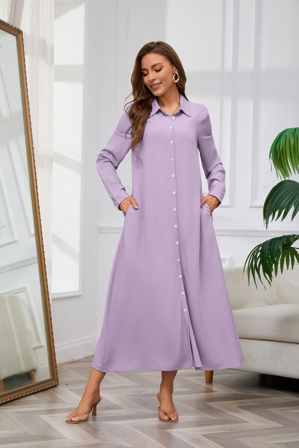 chouyatou Women's Casual Button Down Maxi Shirt Dress Long Sleeve Button Up Tunic Long Dress - Image 6