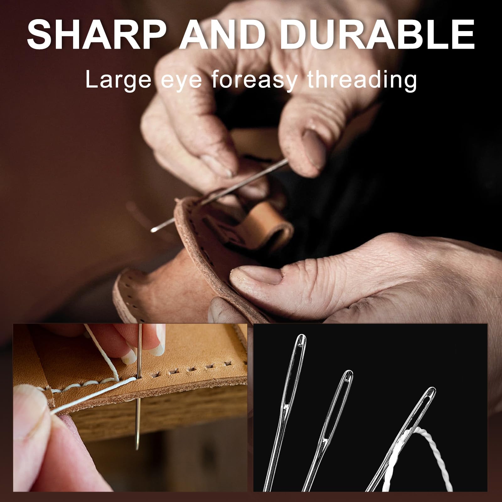 18 agujas de coser grandes, 6 tamaños, agujas de coser a mano de acero inoxidable, aguja larga para punto de aguja y punto de cruz, aguja de zurdo para reparación de cuero y manualidades de tapicería