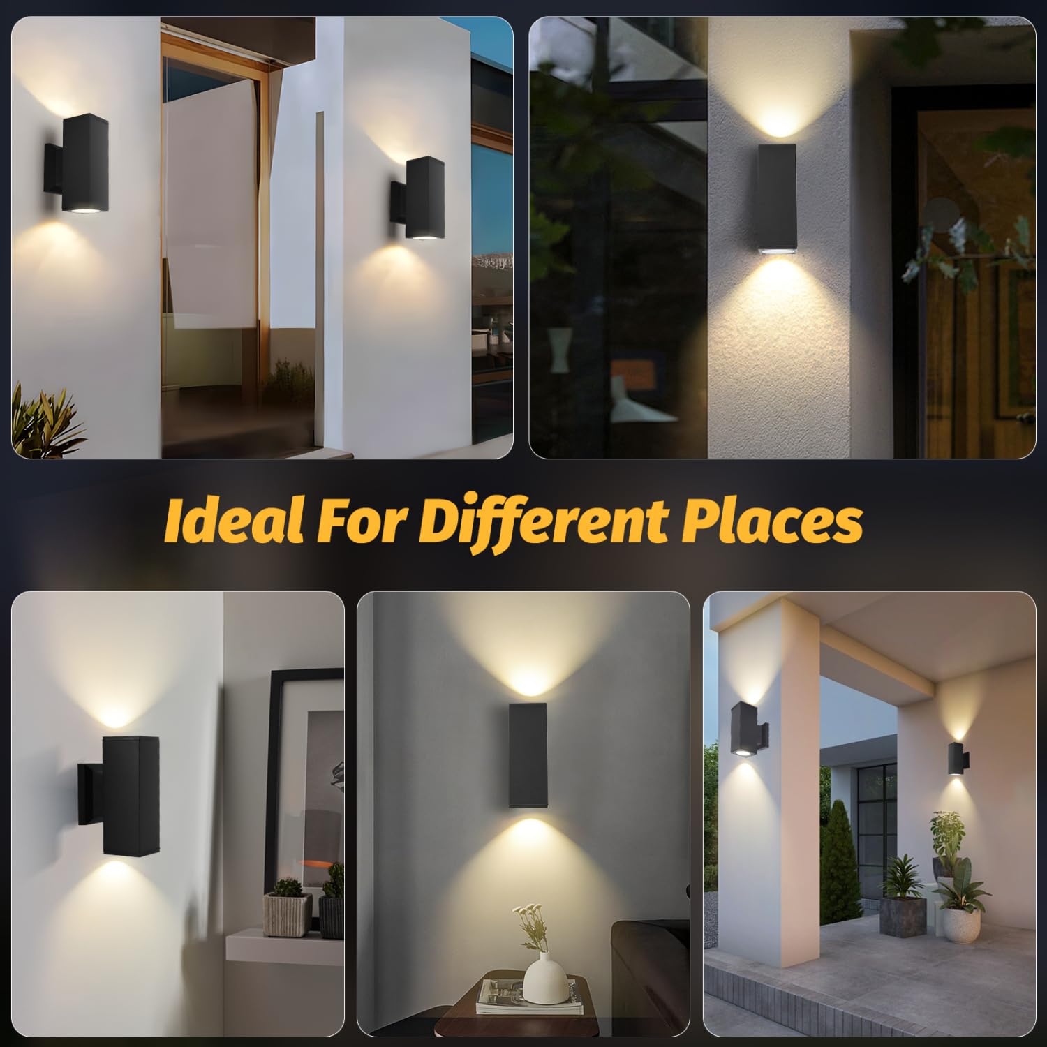 Aigostar Applique LED da Parete Esterno, Lampada da Parete Rettangolo Alluminio GU10, Impermeabile IP65 Luce Esterno per Patii, Giardini, Corridoi, Balconi, Vialetti, Lampadina non inclusa(12 pacchi