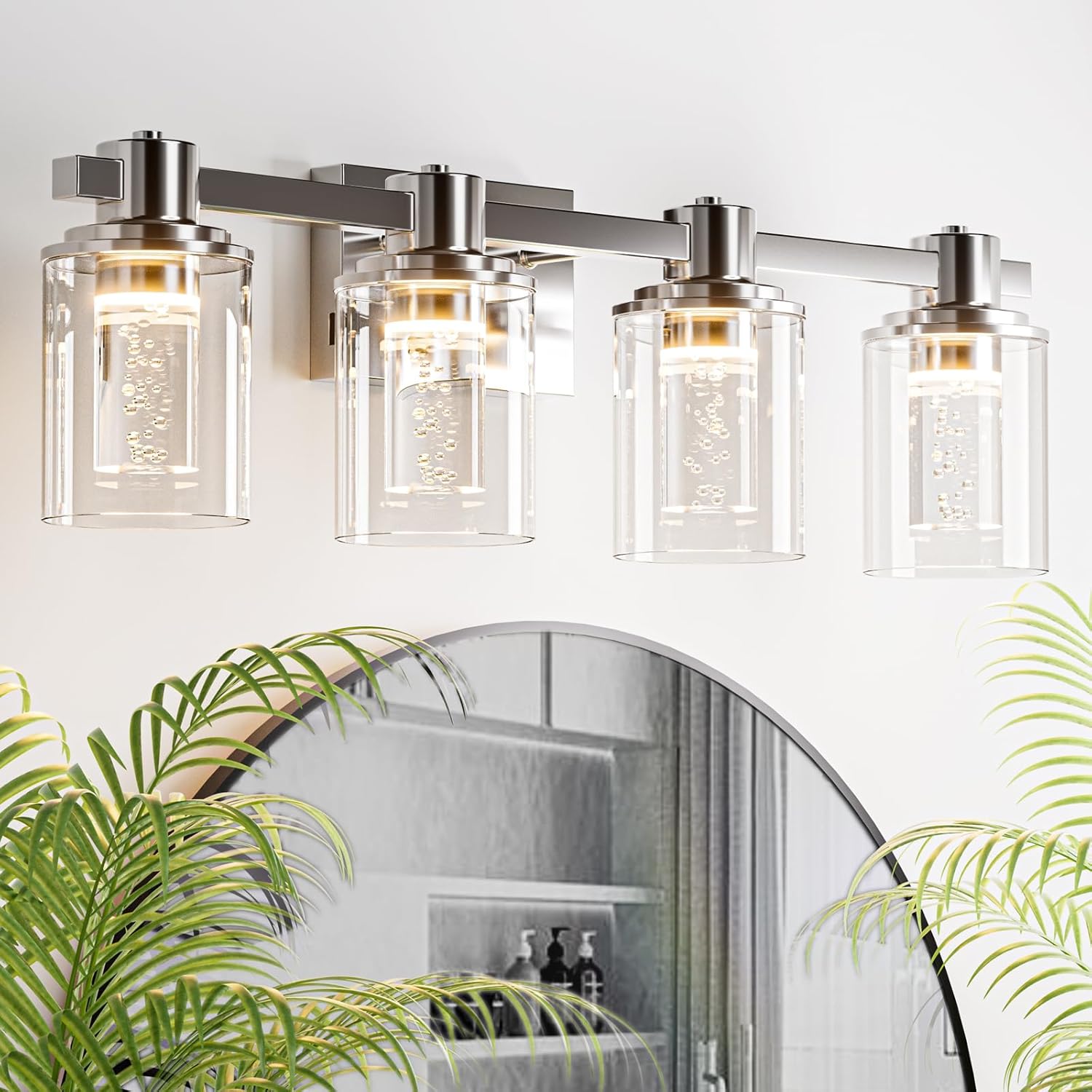 Quntis Chrome Bathroom Vanity Light Fixture, 4-Light LED Lighting Fixtures Over Mirror, 5 CCT ...