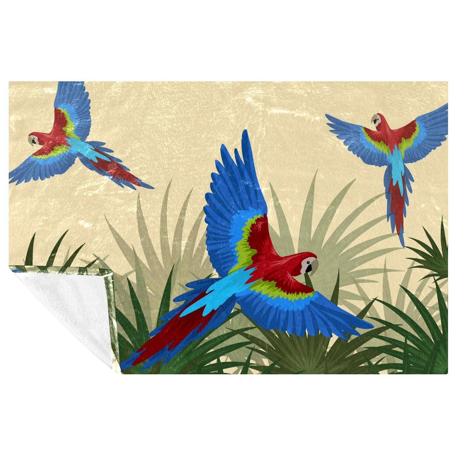 Couverture douce et chaude avec motifs oiseaux tropicaux et feuilles pour lit et canapé