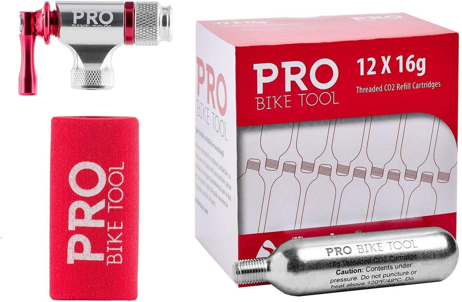 PRO BIKE TOOL CO2 Inflator + 12 x 16g Threaded CO2