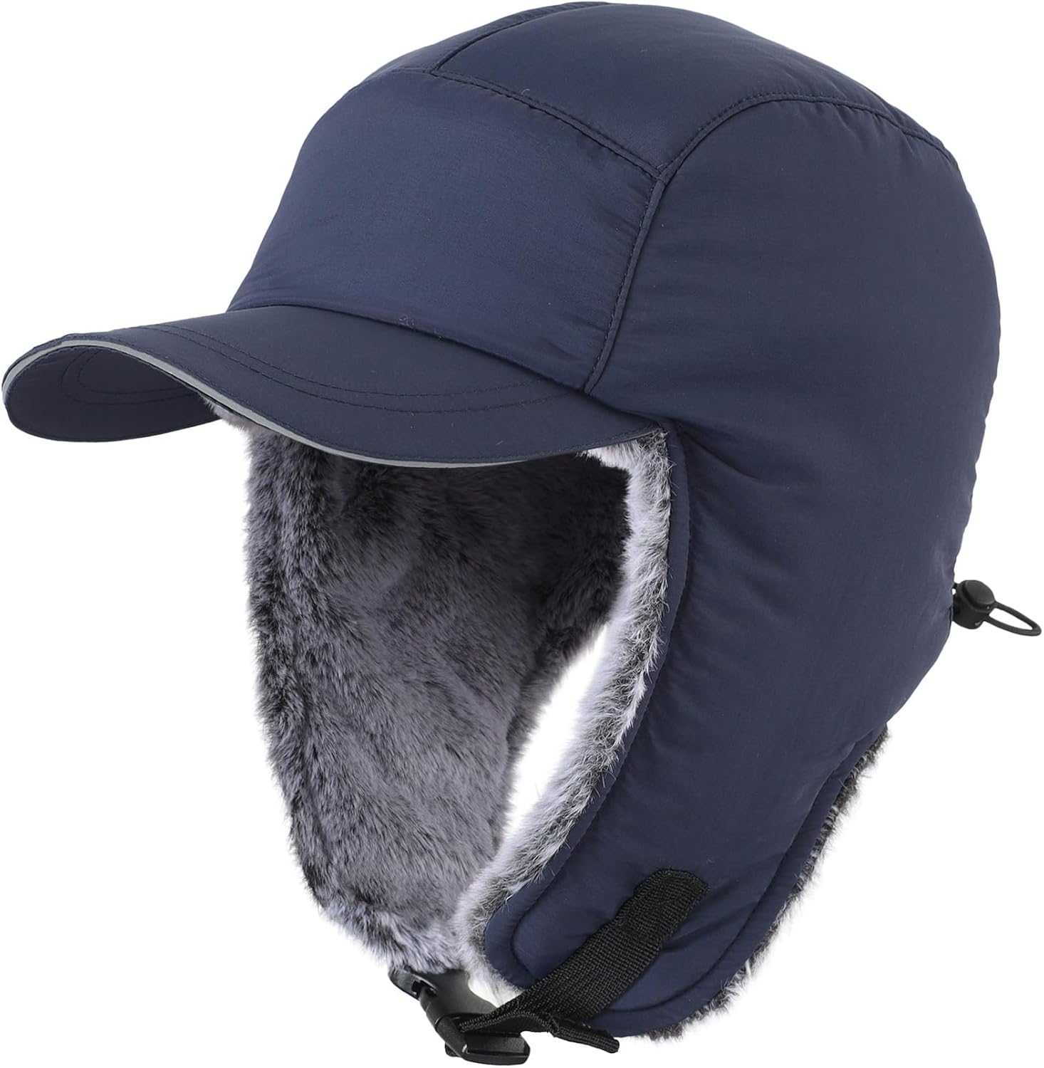Home Prefer Faux Fur Trooper Trapper Hat for Men Warm Mens Winter Hat with Earflaps Ushanka Hunting Hat Reflective Brim