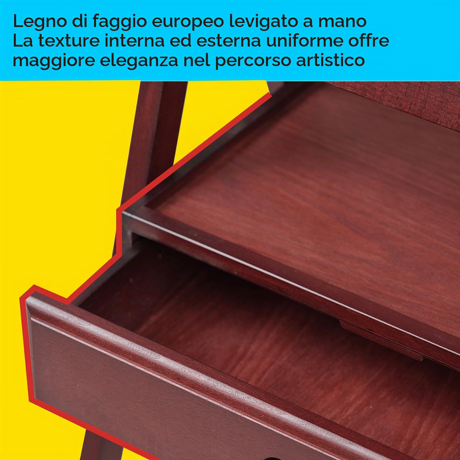 Cavalletto da studio con struttura a H in ciliegia con cassetto portaoggetti – regolabile in legno massello cavalletto per artisti, studenti e adulti, può contenere tele artistiche fino a 88,9 cm