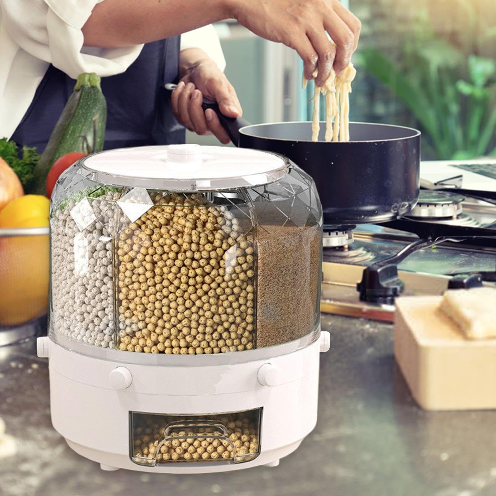 Organizador de granos de cocina | Dispensador giratorio de alimentos | Caja sellada de almacenamiento de arroz | Tanque de almacenamiento de alimentos | Almacenamiento de granos giratorio Capacidad de