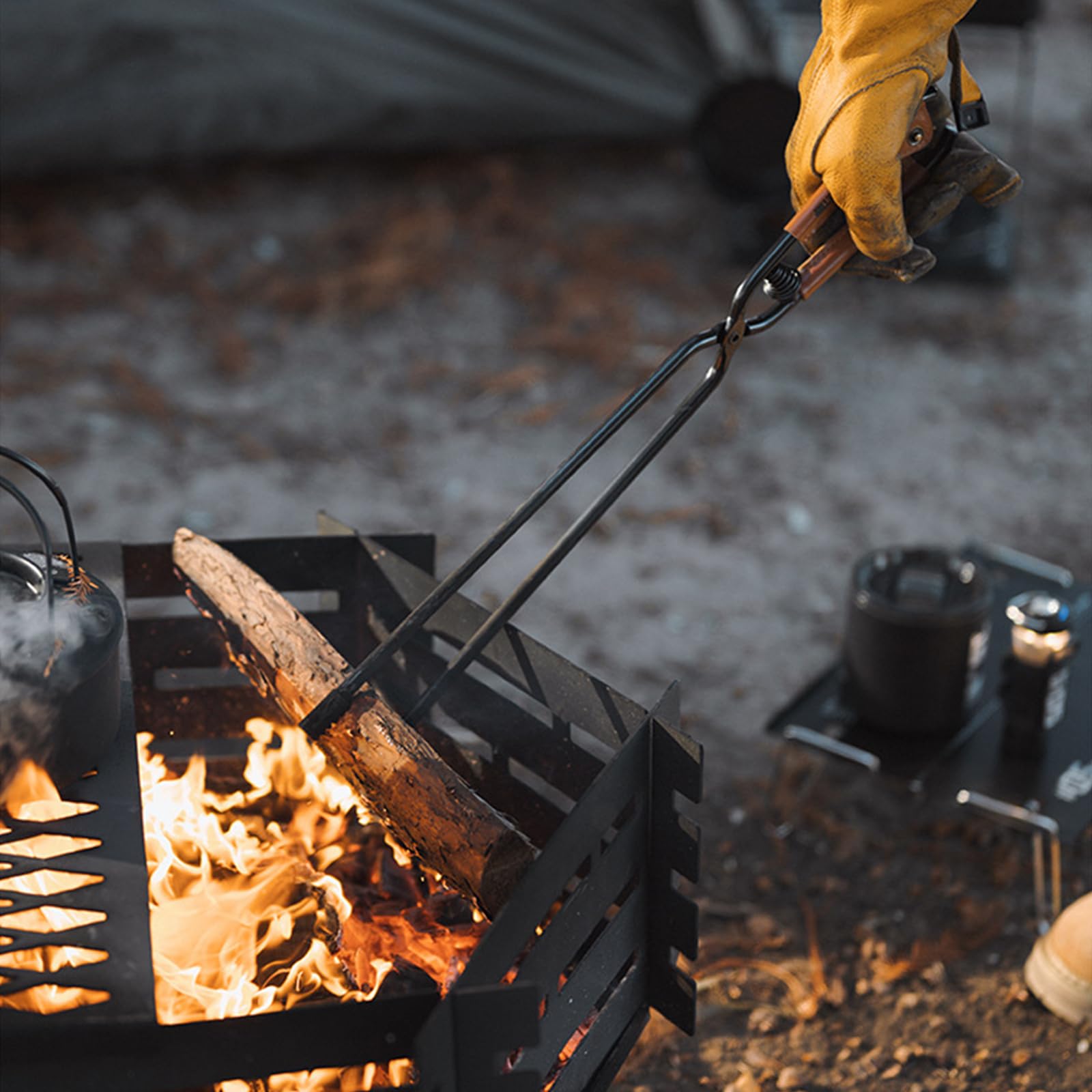 Pinzas de carbón de acero al carbono para exteriores, picnics, camping, carbón vegetal, chimeneas, pinzas de metal para camping