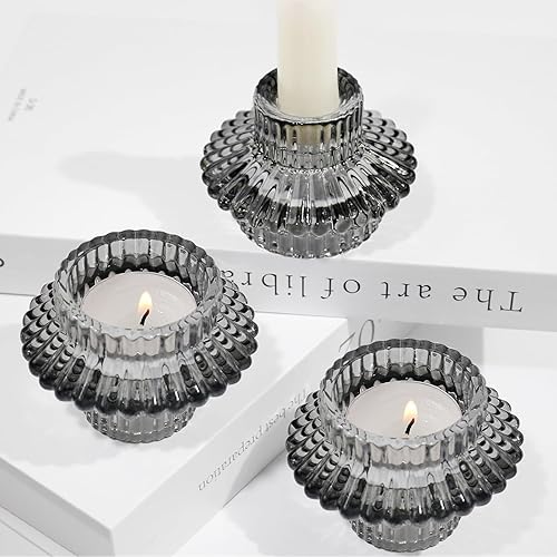 Miniatura 2 de CHOCSTAY Juego de 3 portavelas de cristal, forma cónica y votiva, para centro de mesa, Acción de Gracias, Navidad, arte, boda, decoración del hogar