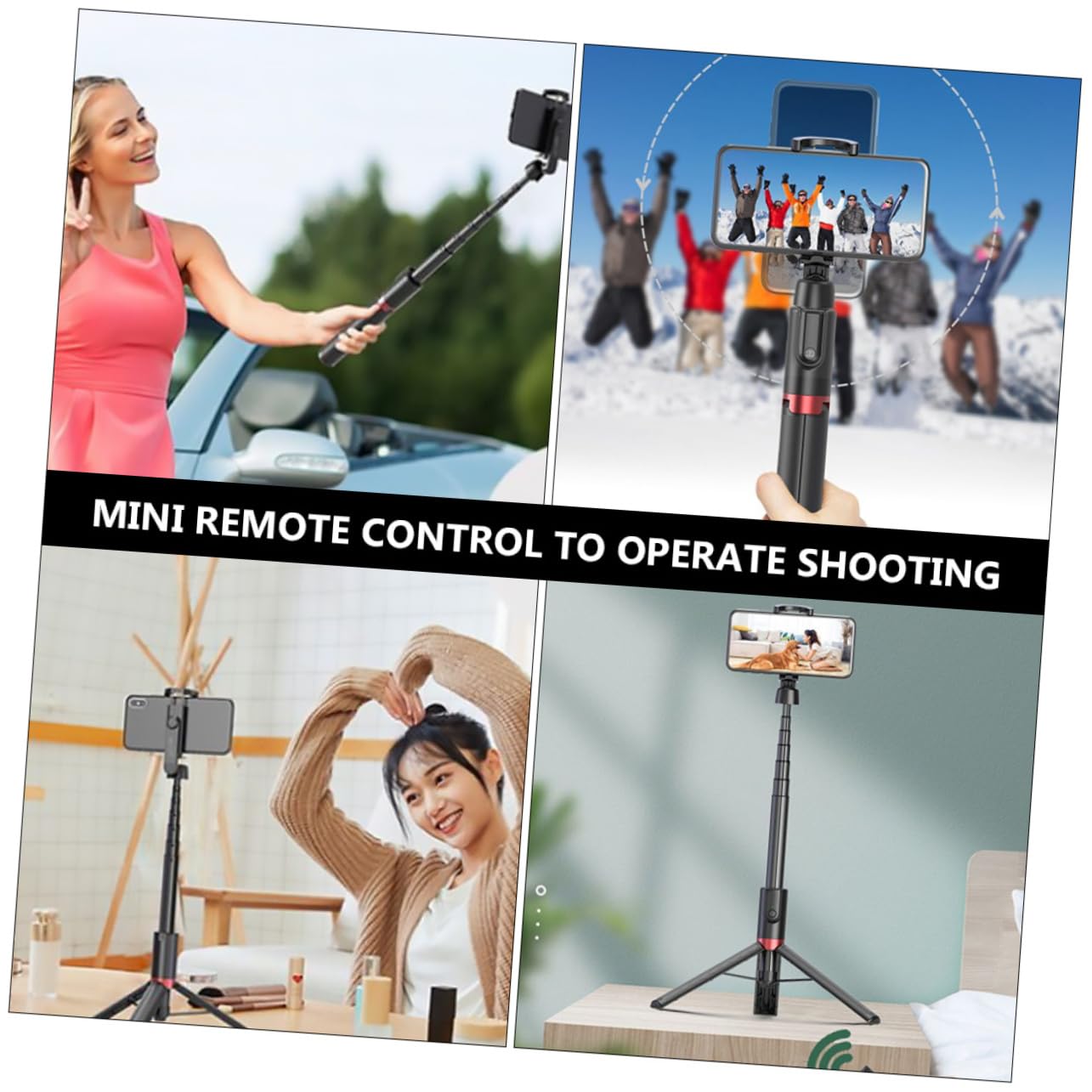 Treppiede Selfie Stick per Telefono Clip Rotante 360° Nero
