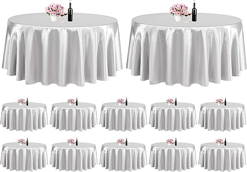 Miniatura 9 de Paquete de 8 manteles redondos de color blanco satinado de 90 pulgadas, mantel sedoso brillante, mantel suave y lavable, mantel sedoso superpuesto