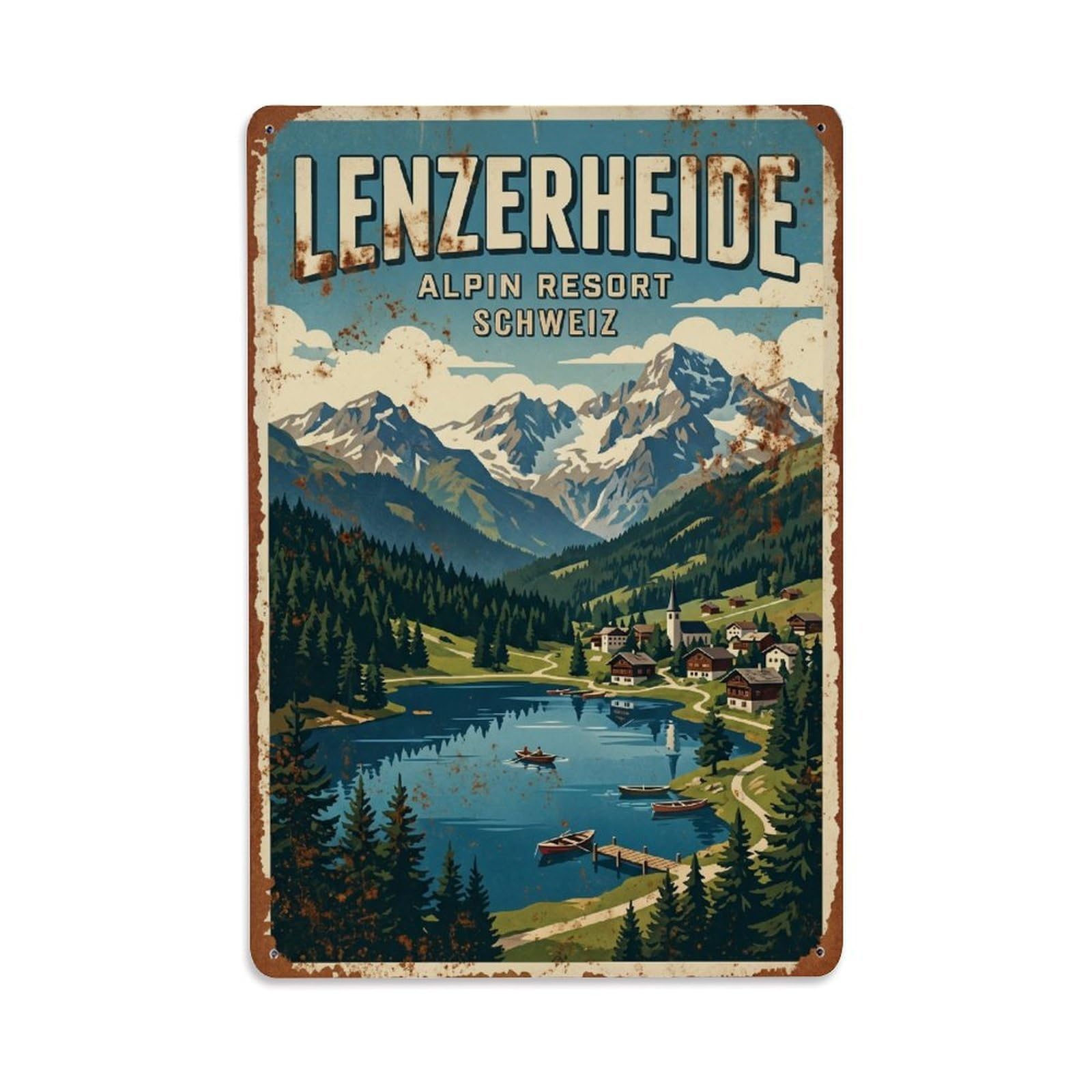 Vintage Travel Lenzerheide Switzerland Metal Tin Sign