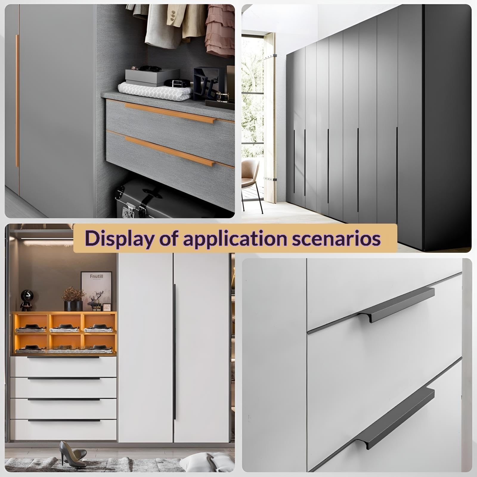 Maniglie per mobili in lega di alluminio, confezione da 2 maniglie nascoste per armadi, finitura liscia, perfette per cucine moderne, armadi e mobili da bagno (nero, L: 100 cm)
