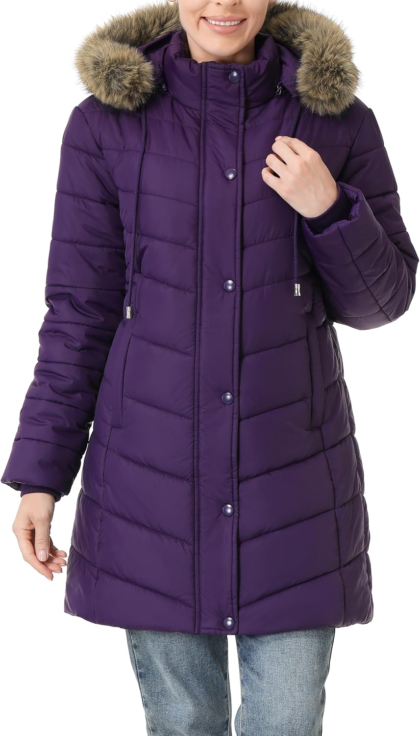 Women's Long Winter Puffer Coat Warm Thicken Fleece Lined Down Jacket Waterproof Detachable Hooded Parka - Image 2