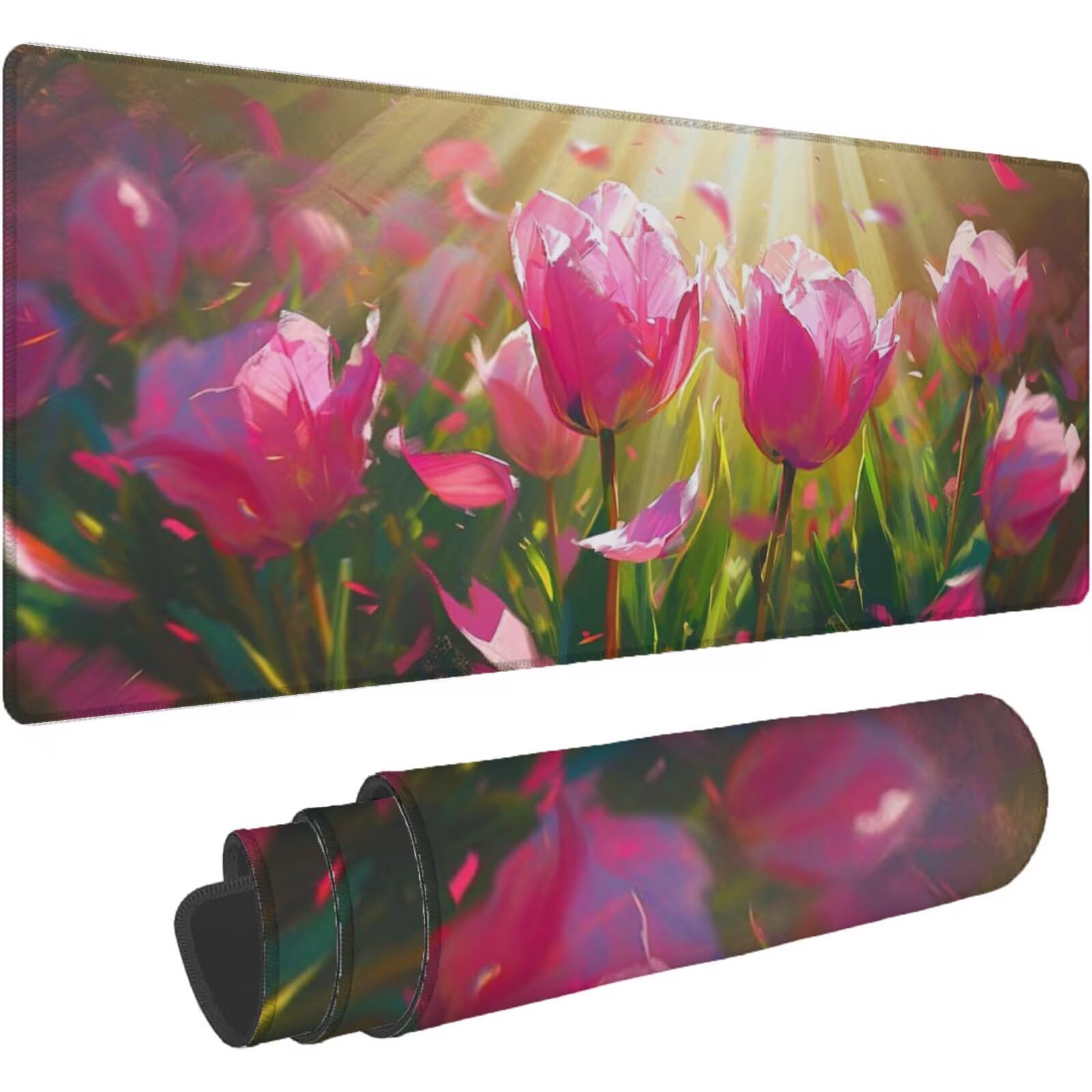 Podkładka pod mysz różowa XXL 1400 x 700 mm mata biurkowa kwiaty podkładka pod mysz jednoczęściowa gumowa podstawa antypoślizgowe krawędzie akcesoria biurowe praca szyta mysz do komputera biurowego