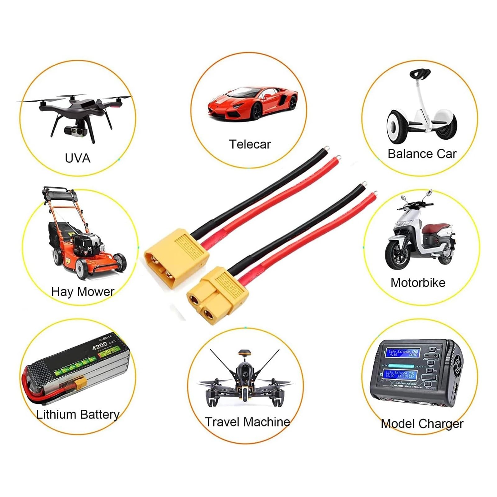 GUYTRM 2 paires de fiches mâles et femelles XT60 12/14WAG, adaptateur de connecteur XT60 avec câble de batterie en silicone 14 AWG de 10 cm lingli(XT60 Plug 14AWG)