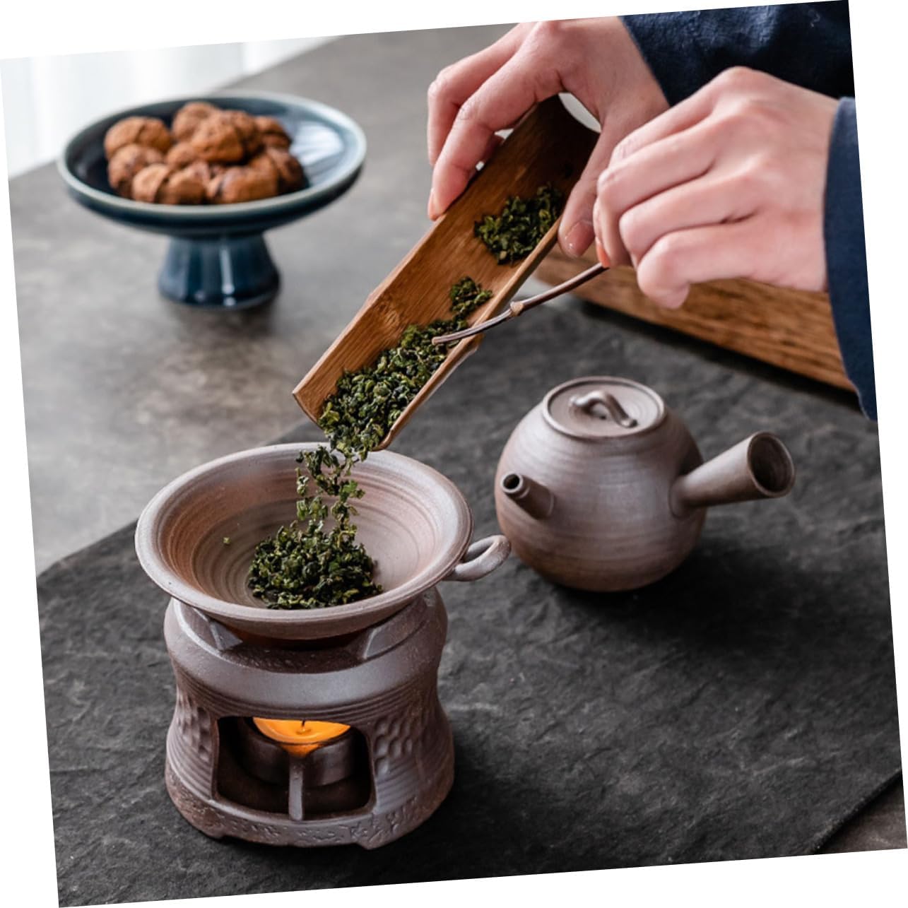 Ceramic Tea Warmer Candle Holder Rustic Earthenware Teapot Stove Heat Retaining Tea Accessory for Home Brewing