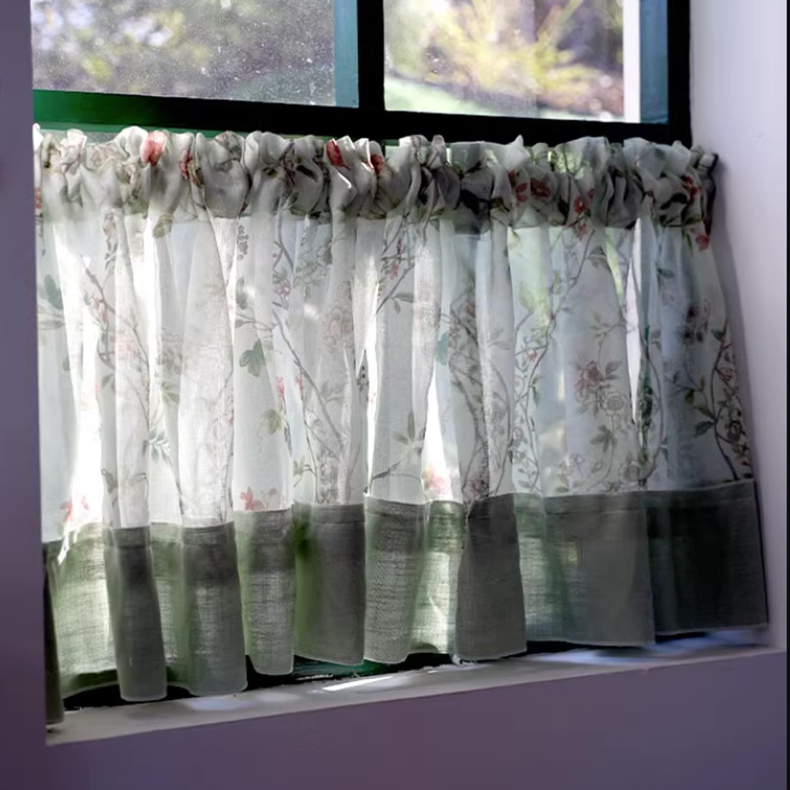Valences de cuisine courtes, Rideau de cantonnière, rideau de café court for fenêtre de style pastoral avec rideaux courts floraux, passe-tringle for cuisine, salle de bain, chambre à coucher(200x70cm