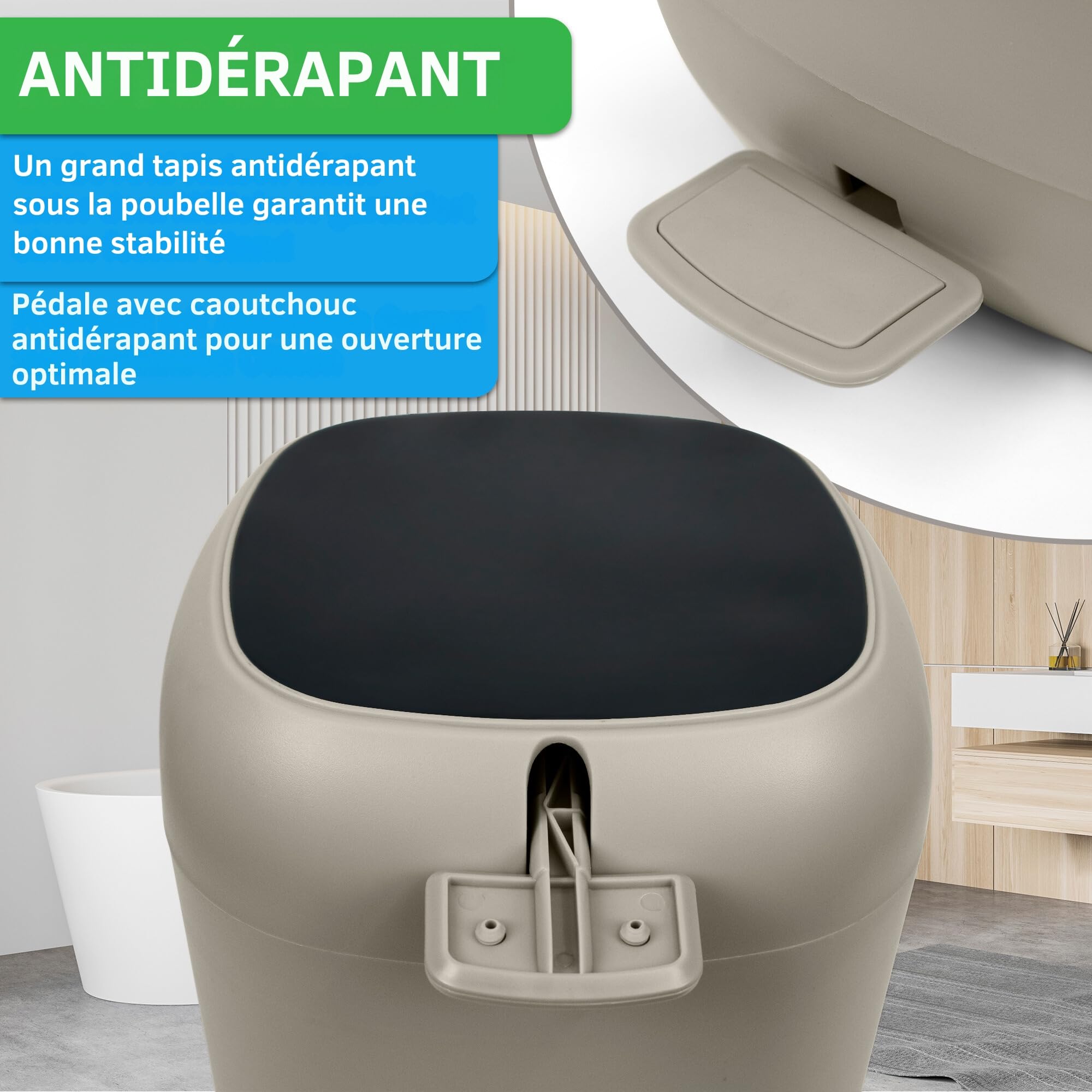 YourCasa® Poubelle salle bain [5L] Design élégant pour salle de bain ou cuisine - Poubelles salle de bain poubelle toilette wc - Poubelle design à pédale avec couvercle et fermeture amortie (Beige)