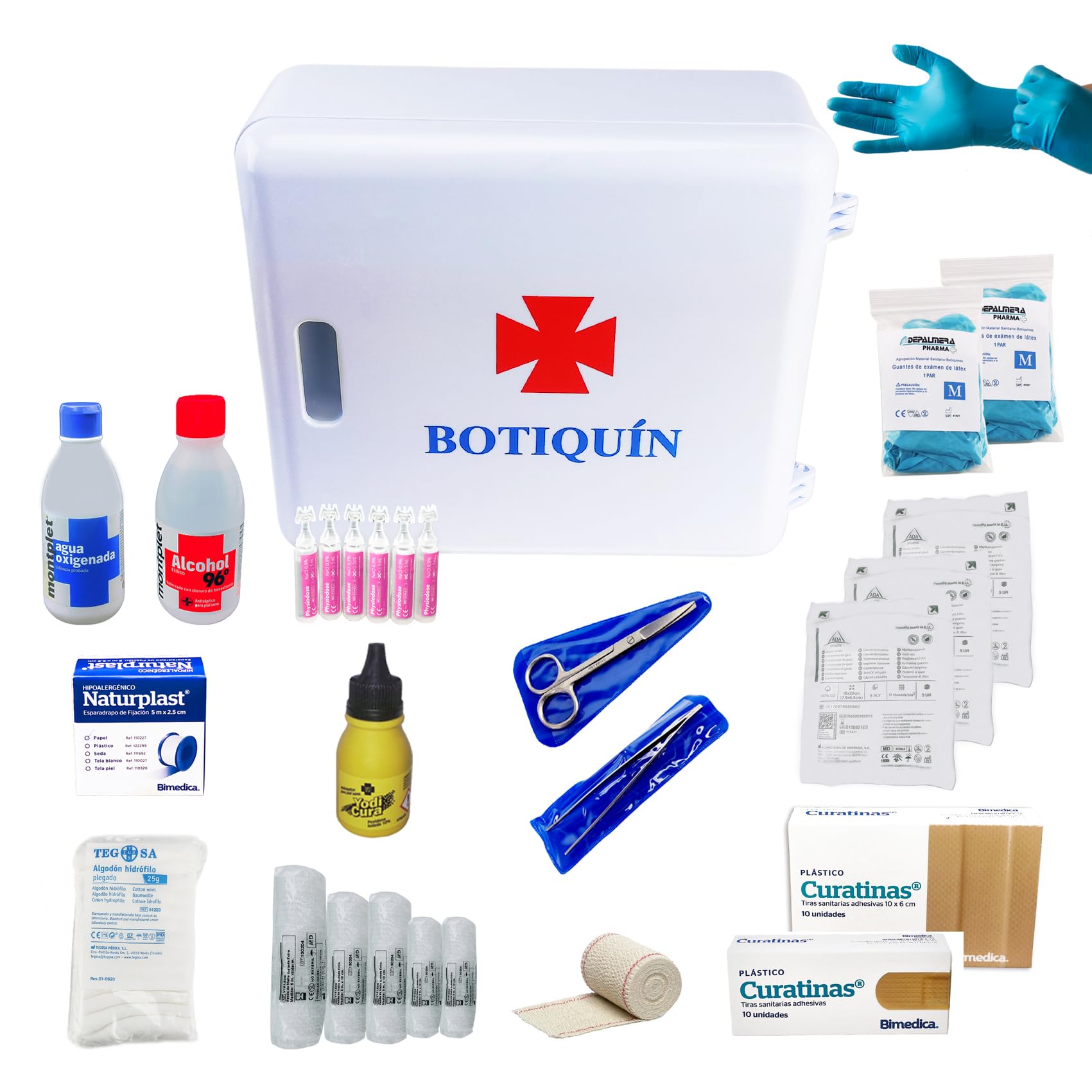 Pharma - Botiquin de Primeros Auxilios Homologado - 27x10x25 cm - Armario Pared lleno de Material Sanitario para Curas Urgentes de Emergencia en Hogar, Oficina, Caravana y Apartamento