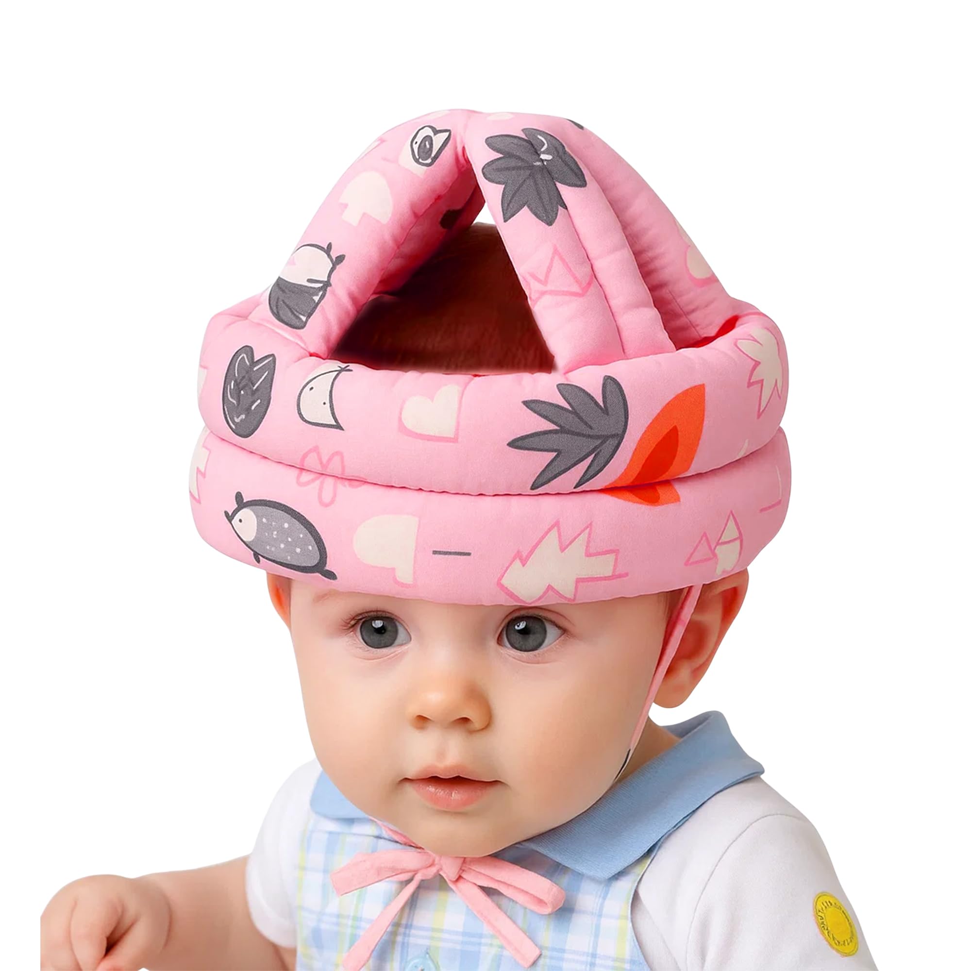 GLUN® Baby Head Safety Helmet, Pack of 1 Pink Printed Colour, Lightweight & Breathable Safety Head Protector Helmet, Crawling, Soft Cushion Safety Headguard, 6-12 Months Cushion Bumper-image-39