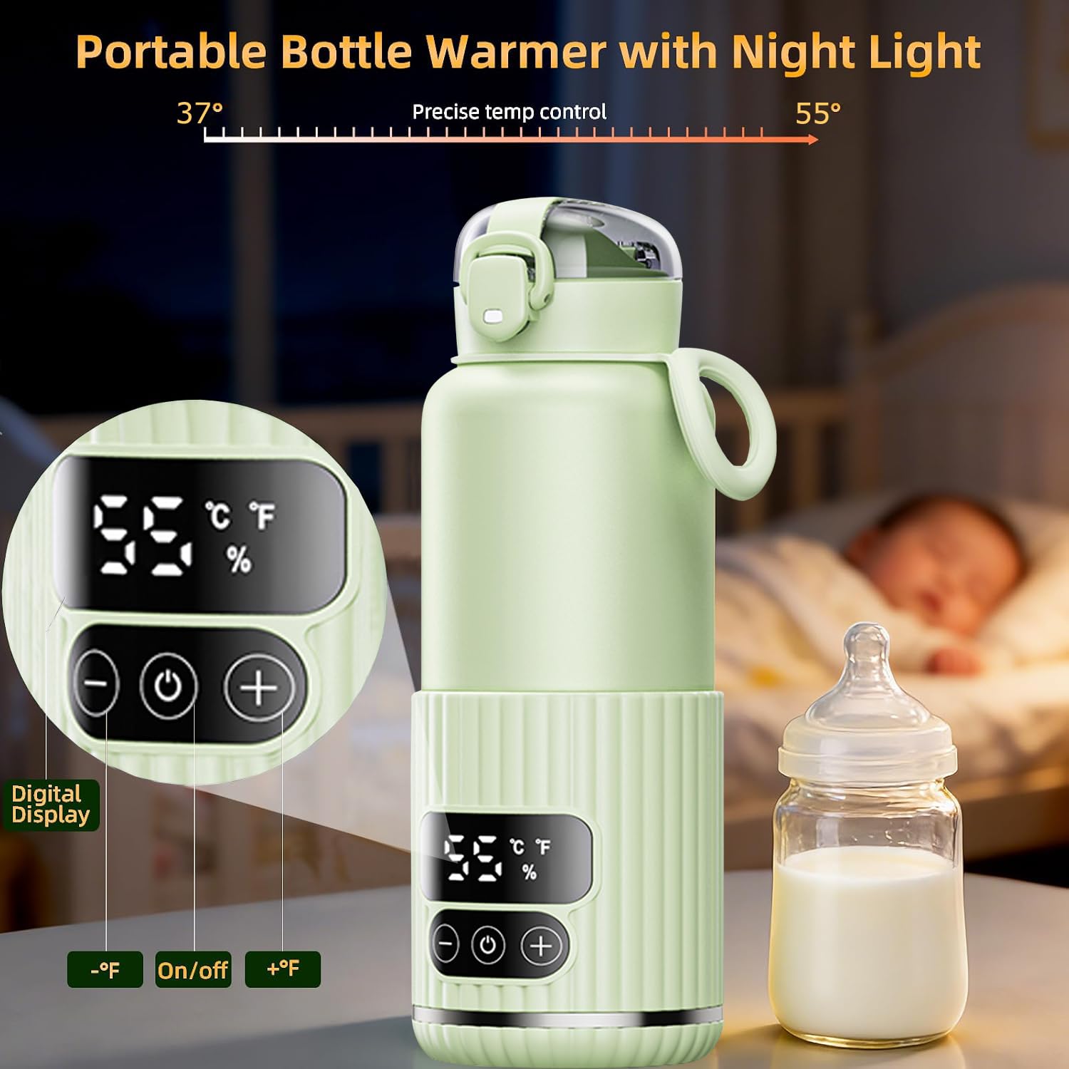 Scaldabiberon portatile da viaggio, scalda latte per bambini con riscaldamento rapido e lunga durata della batteria, 473,6 g, grande capacità, con funzione di mantenimento del caldo a lunga durata