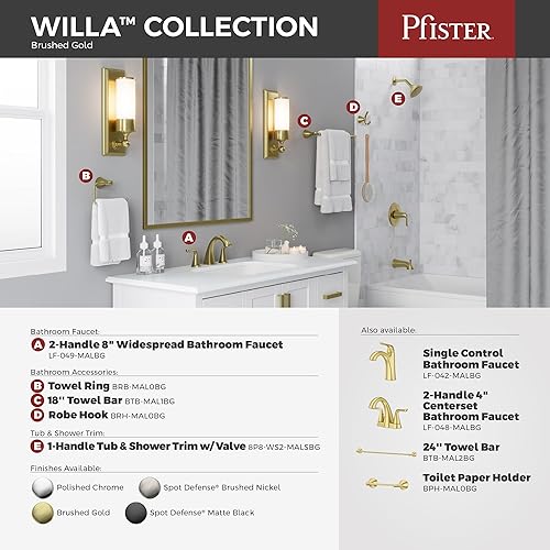 Miniatura 5 de Pfister Willa LF048MALBG - Grifo para lavabo de baño, centro de 4 pulgadas, 2 asas, 3 agujeros, acabado dorado cepillado, LF048MALBG