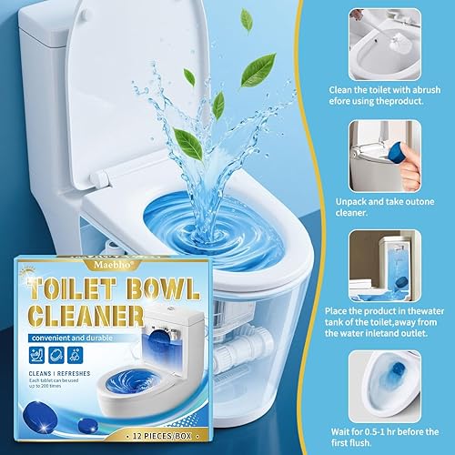 Miniatura 6 de Maebho Tabletas limpiadoras automáticas de inodoro, limpiador de gel azul en tanque, elimina anillos y manchas de agua dura, seguro para sépticos,