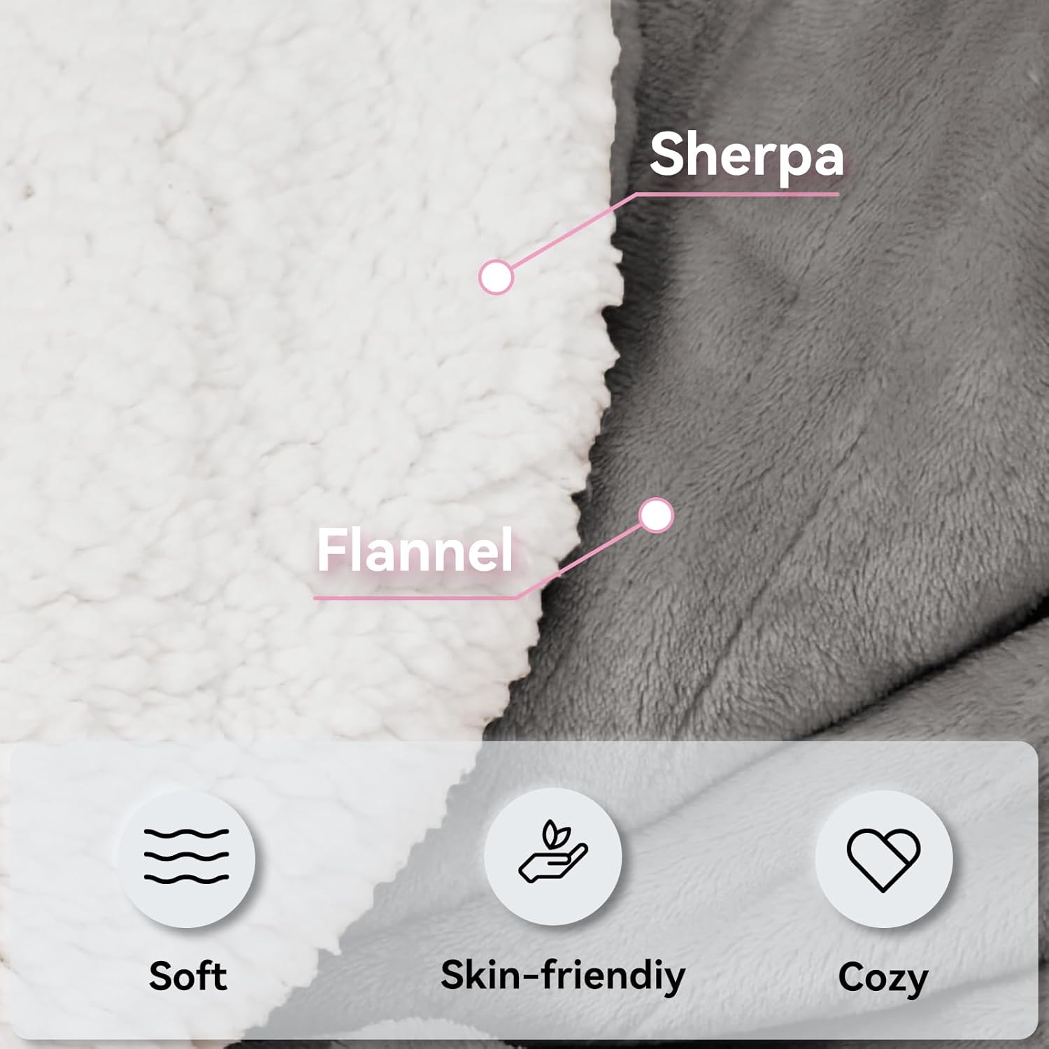 Heated Electric Blanket King Size 90"×100" Soft Flannel and Sherpa Warm Blanket Dual Controllers Heating Blanket,10 Heating Levels,12 Hour Auto-Off,Gray - Image 3