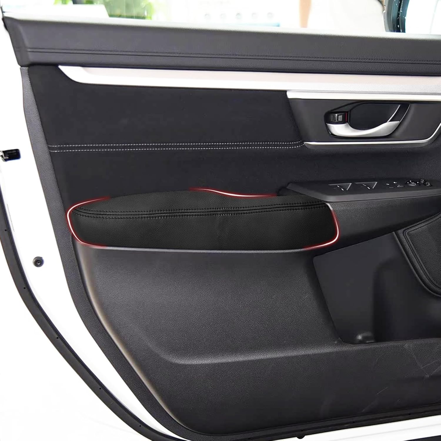 Compatible with Front Door Panels Armrest Cover for Honda CRV 2017-2025 Leather Left & Right Front Door Armrest Trim with Installation Tool 2PCS Black (Leather Only)
