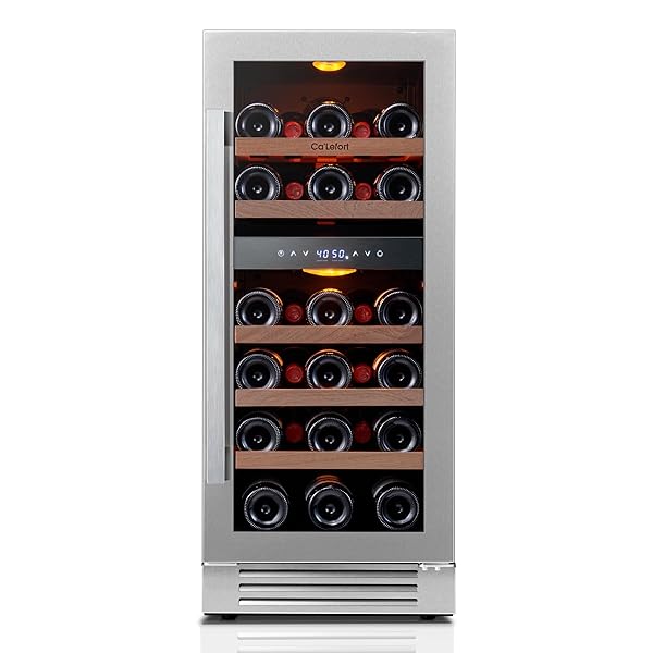 Ca'Lefort Wine Fridge & Cooler - 24 Inch 46 Bottle Wine Cooler Refrigerator, 40-65°F Dual Zone Wine Refrigerator Glass Door, 3 LED Built-in or Freestanding Fridge for Home/Bar/Kitchen (5.65 cu.ft)