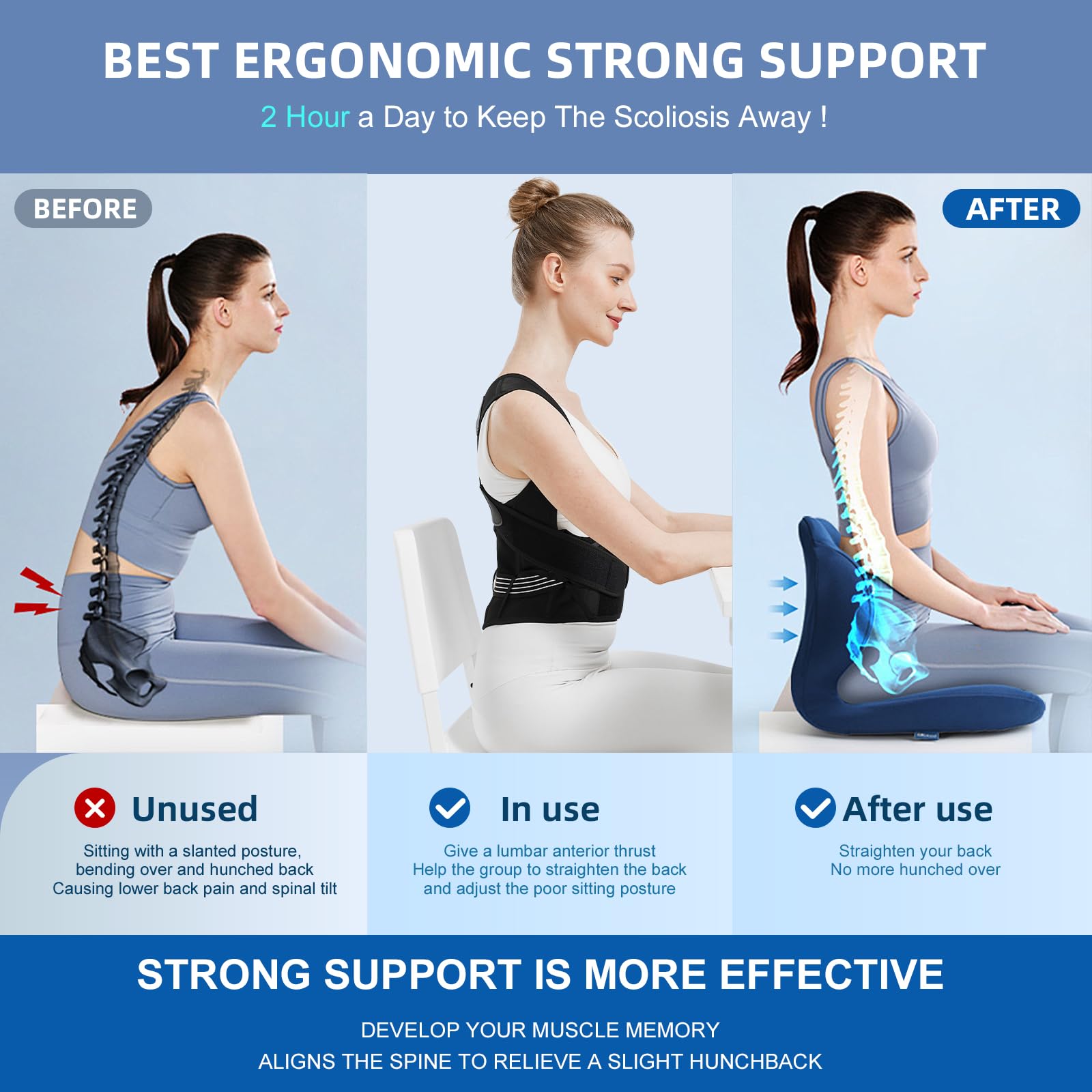 Back Brace Posture Corrector for Women and Men, Upgraded Full Back Brace Support, Adjustable Shoulder Back Support, Upper and Lower Back Pain Relief - Scoliosis, Hunchback, Hump, Thoracic, Spine Corrector (Large)