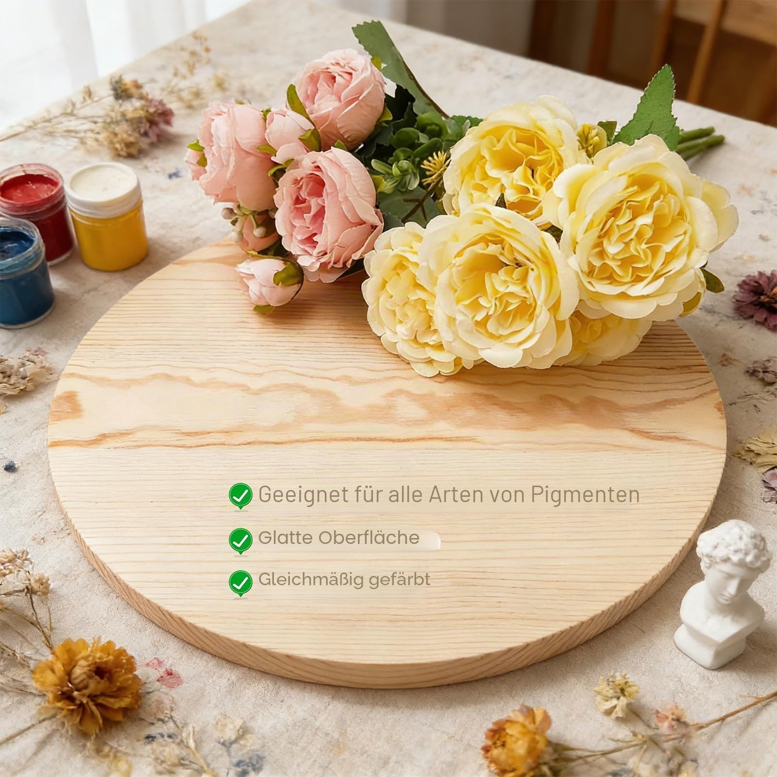 Runde Holzscheiben 30cm Unbehandelten Baumscheiben, Dick 15mm Natürliche Holzscheiben für Gravur, Malerei, DIY Bastelprojekte, Kreisschild aus Kiefernholz, Kiefernkreis Plakette Holzdeko