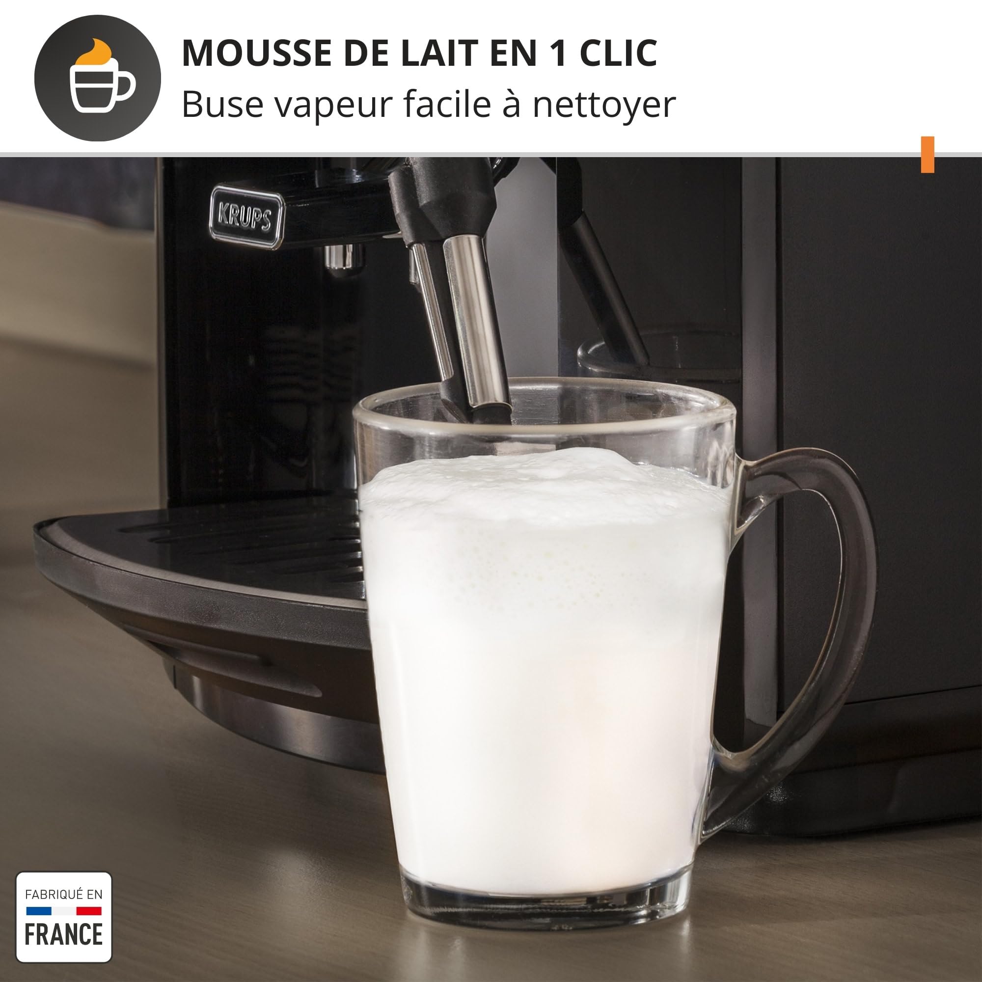 Machine a Cafe KRUPS grain, 1.7 L, Cafetiere espresso, Buse vapeur pour Cappuccino, 2 tasses en simultané, Essential YY8135FD, Noir