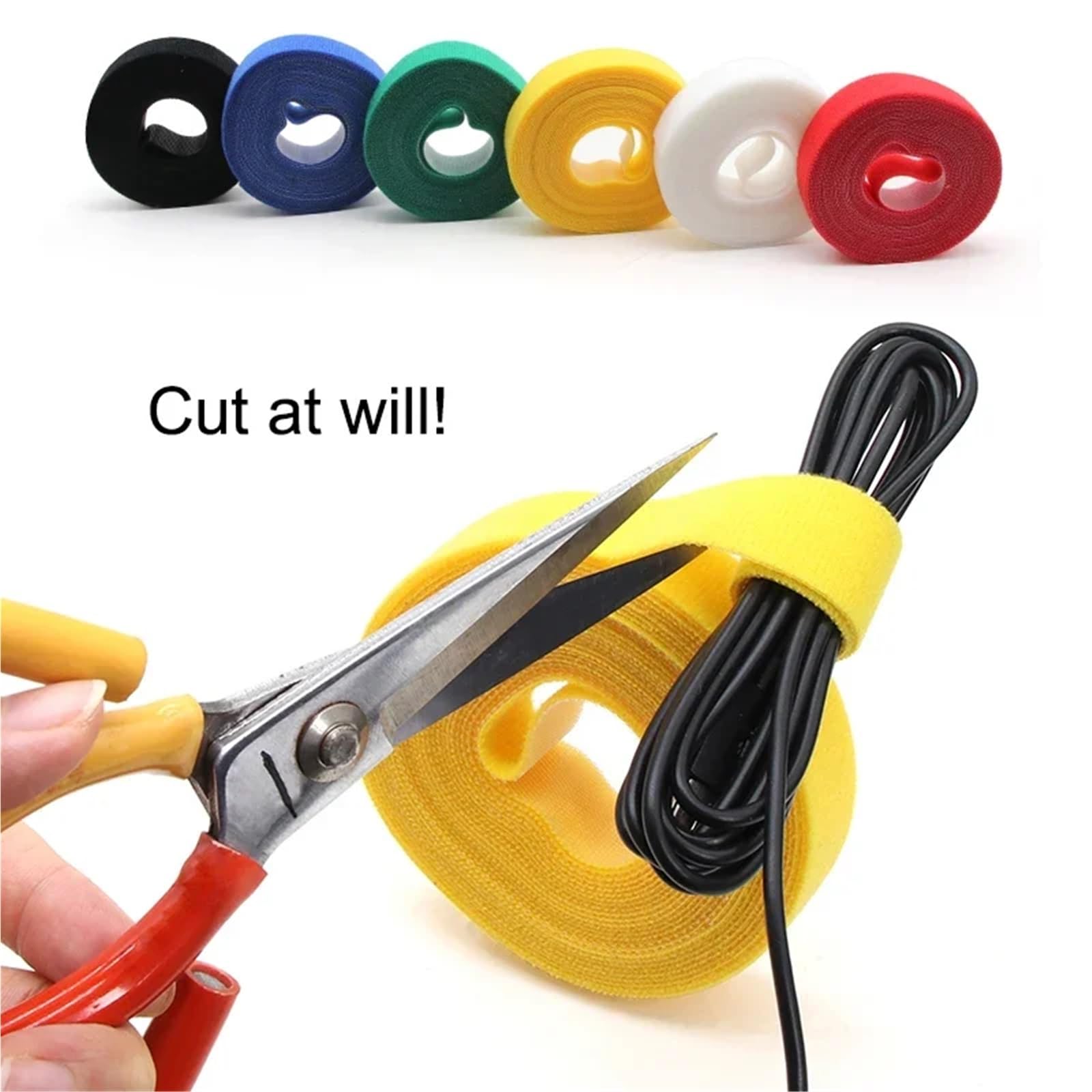 Brida de nailon reutilizable con gancho y bucle, organizador cables, ancho 10 a 25 mm, tira sujeción autoadhesiva, 5 m/rollo para Coser(Black,20mm)