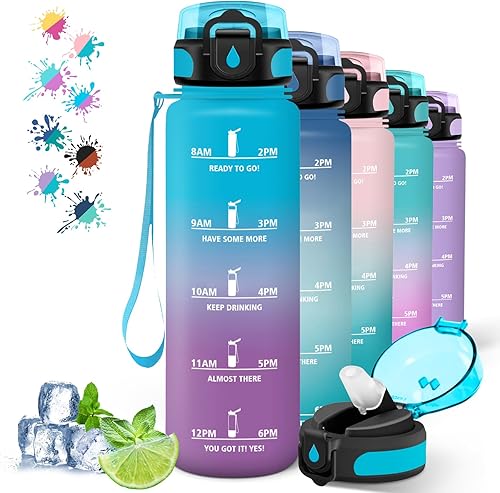 Miniatura 46 de Water Bottle - 1L - Leak-Proof Sports Bottle, Straw Bottle for Bodybuilding, Graduated Water Bottle with Time Marker, Motivational Water Bottle