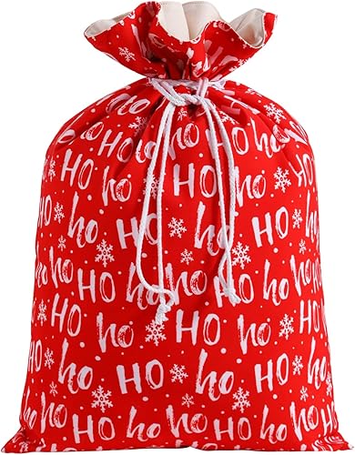 DYSHAYEN Bolsa de regalo de Navidad de 19.7 x 27.6 pulgadas, bolsa de lona grande de Papá Noel para suministros de fiesta de Navidad (patrón Hohoho)