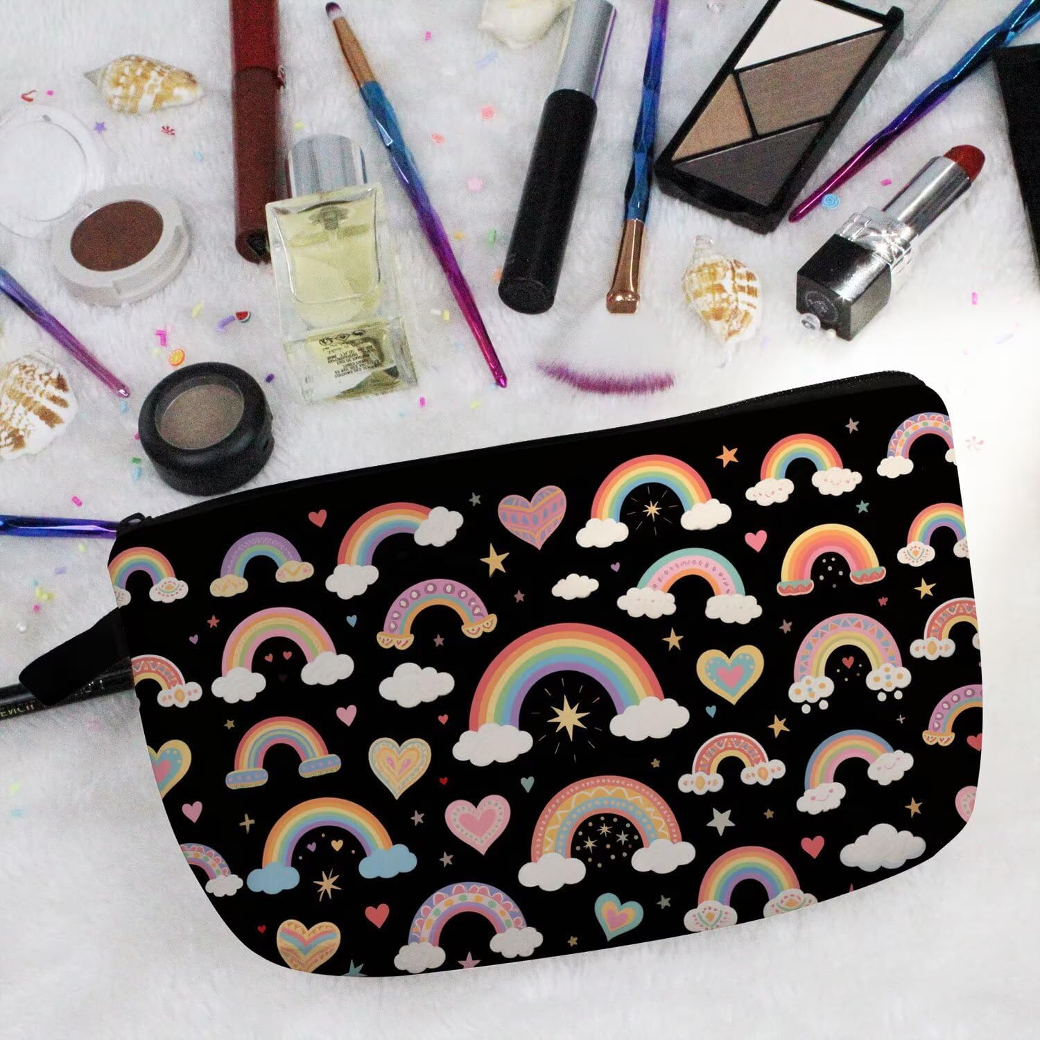 Rainbow Makeup Bag Cute Small Makeup Organizer Bag Travel Toiletry Zipper Pouch Cloud Rainbow Cosmetic Bag Gift for Women Girls - Image 5