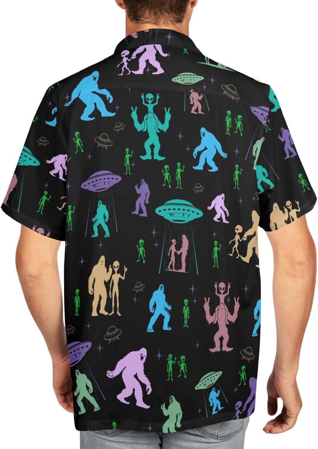 HUGLAZY Bigfoot Hawaiian Shirt for Men Sasquatch Shirts Button Down Short Sleeve Funny Party Outfit - Image 3