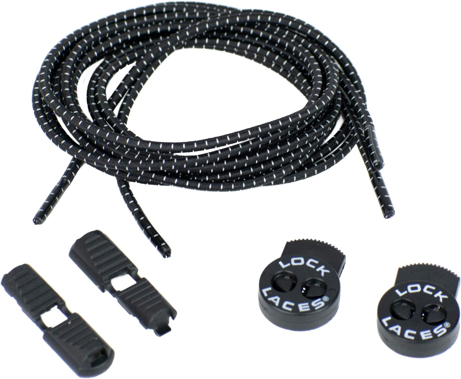 Sammons Preston Lock Laces, Black, Strong Elastic No-Tie Shoelaces with Locking Device, Make Any Lace-Up Footwear Into Slip On Shoes, Quick On & Off, Ideal for Athletes, Runners, Elderly & Disabled