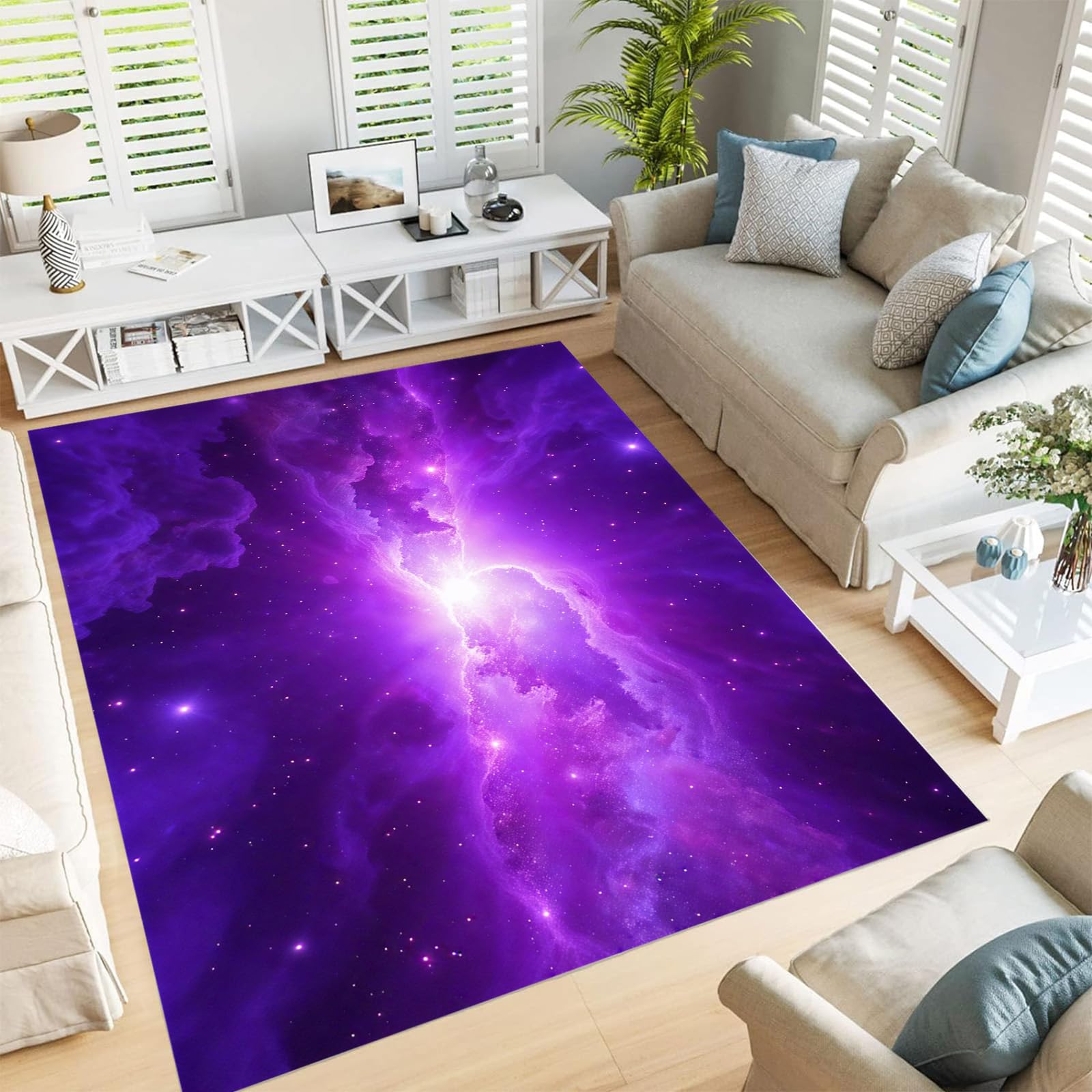 Tapis lavables antidérapant univers violet pour terrasse