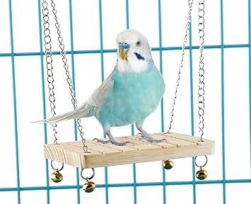 FunMart Parrot/Hamster Wood Hammock Swing Toy with Bells (9x7 cm :- for a Single Bird)