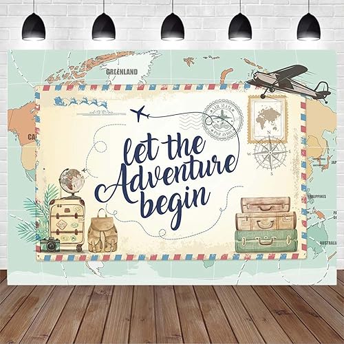 Let The Adventure Begin - Telones de fondo fotográficos Adventure Awaits Baby Shower Decoración de fiesta de cumpleaños, 1er cumpleaños, fiesta de