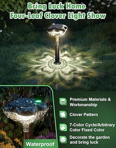 Miniatura 2 de Luces solares para caminos al aire libre, paquete de 6 luces solares para jardín exterior, 3 modos de trébol, luces solares de patio que traen