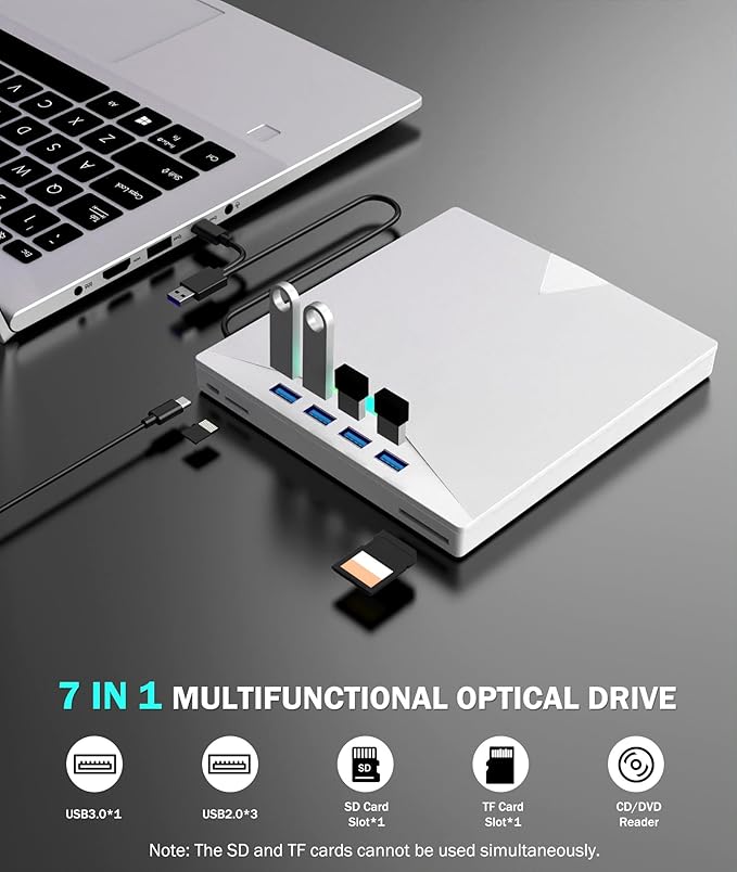 Unidad externa lectora y grabadora de CD/DVD para laptop miniatura 3