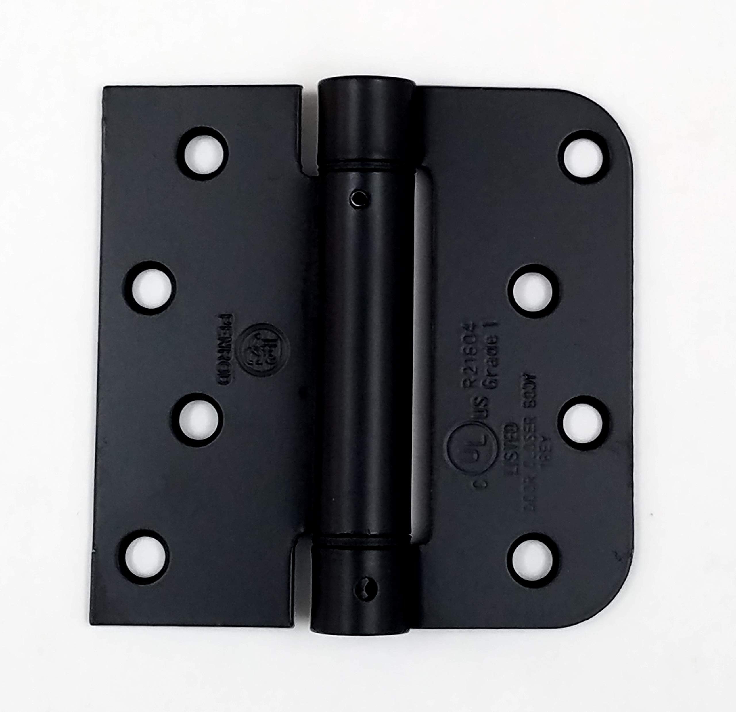 Spring Hinges 4 Inch with 5/8 Inch Square Corner, Self Closing Adjustable, Flat Black, 2 Pack