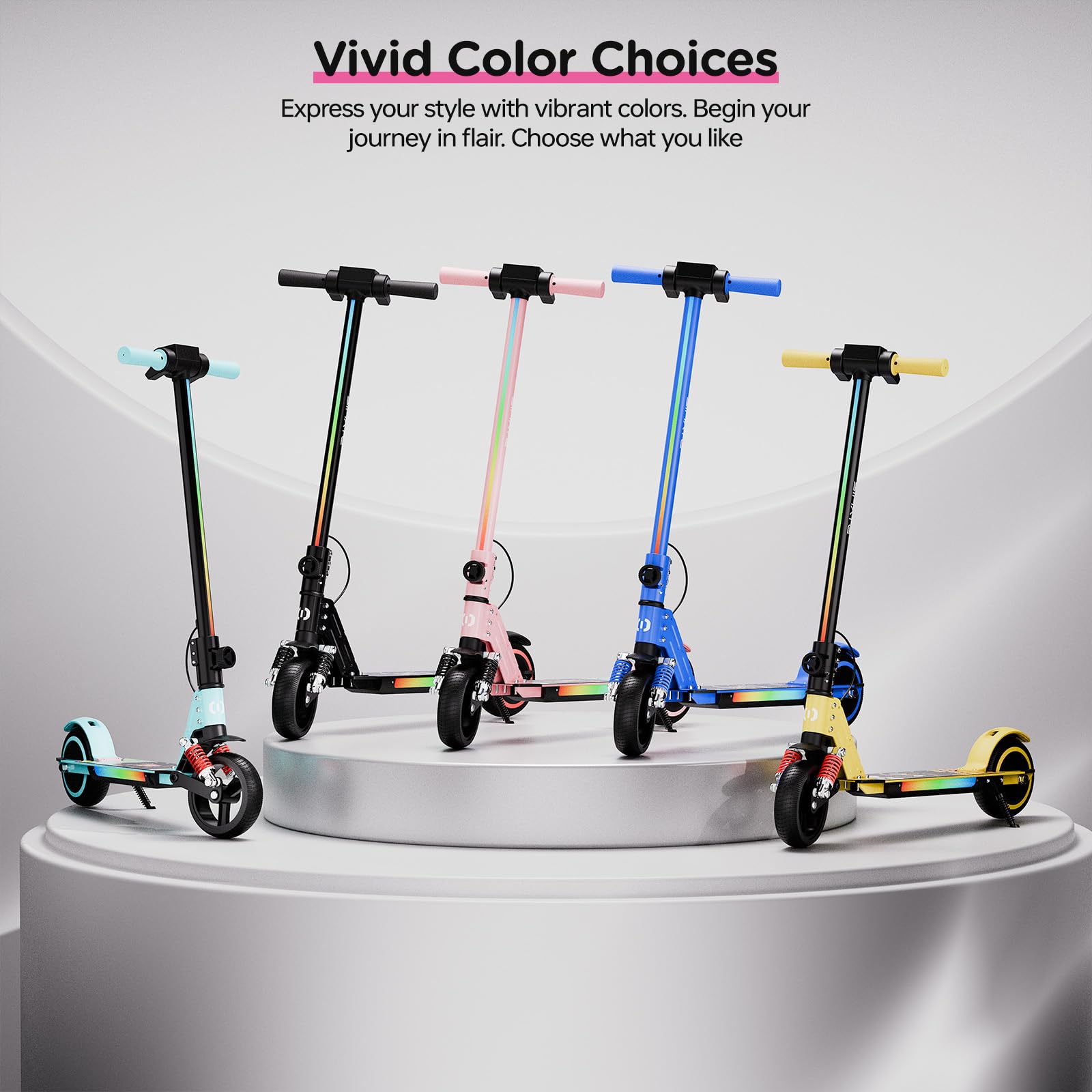 S5 Patín eléctrico para niños, Scooter Plegable para niños con iluminación LED, Ruedas Todo Terreno de 6.5", Velocidad hasta 14 km/h, para Edades de 6 a 14 años, Rosa