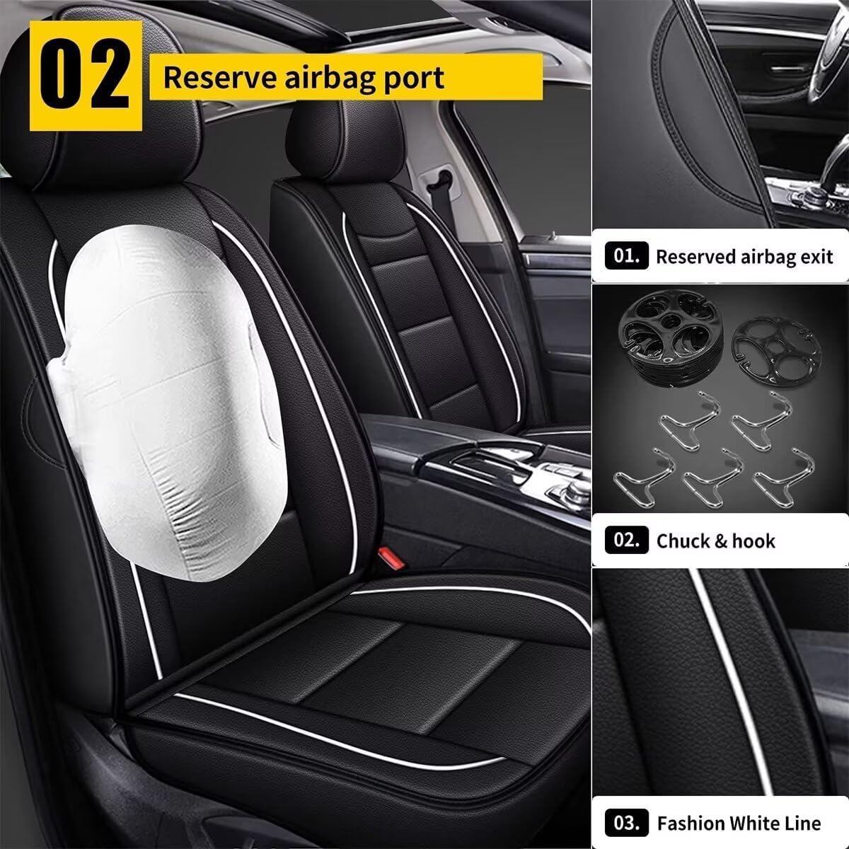 YORKNEIC Car Seat Covers 5 Seats Set for Infiniti Q50 2014-2025 2026 Waterproof Faux Leather Full Coverage Set Car Seat Cushions Protector Compatible Airbag (2 Row 5 Seat, Black)