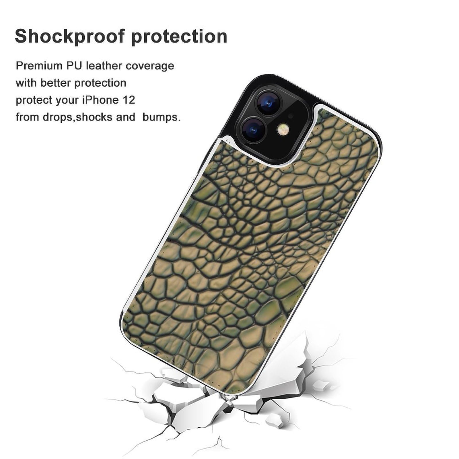 Funda tipo cartera para iPhone 12, piel de cocodrilo, con ranuras para tarjetas